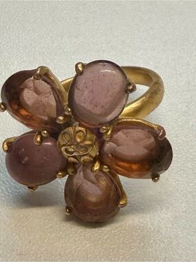 Coach Gold-Tone Floral Ring with Purple Stones